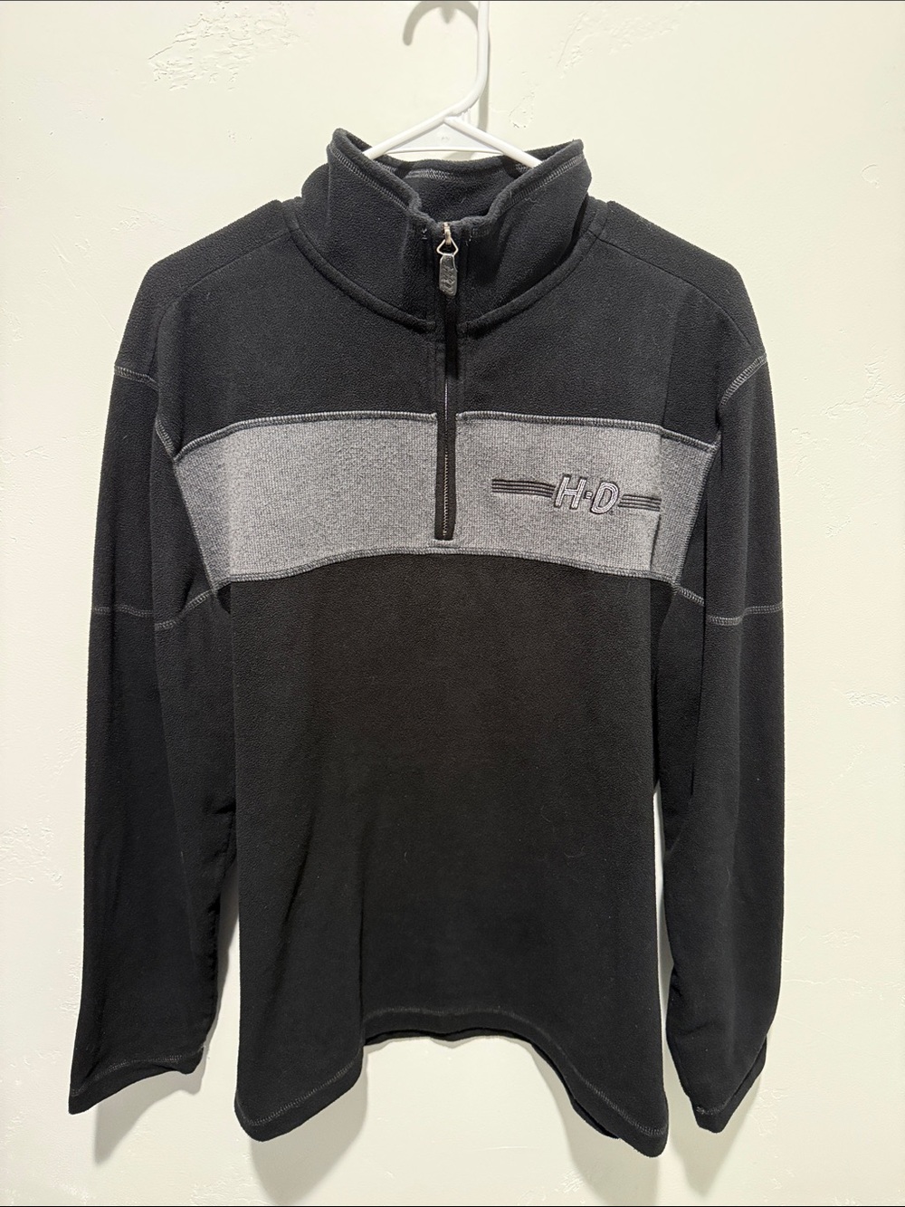 Harley Davidson Men's Black and Gray Quarter-Zip Fleece Pullover